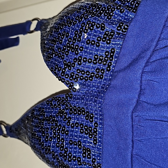 My BraTops Royal Blue Tie Up Halter Padded Cups Shelf Bra VGUC Size? 2AF - Picture 8 of 10